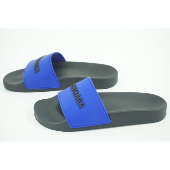 New Balenciaga Pool Flat Slide Sandal SZ 36 C Blue $445 Logo Flip Flop Rubber - Picture 3 of 11